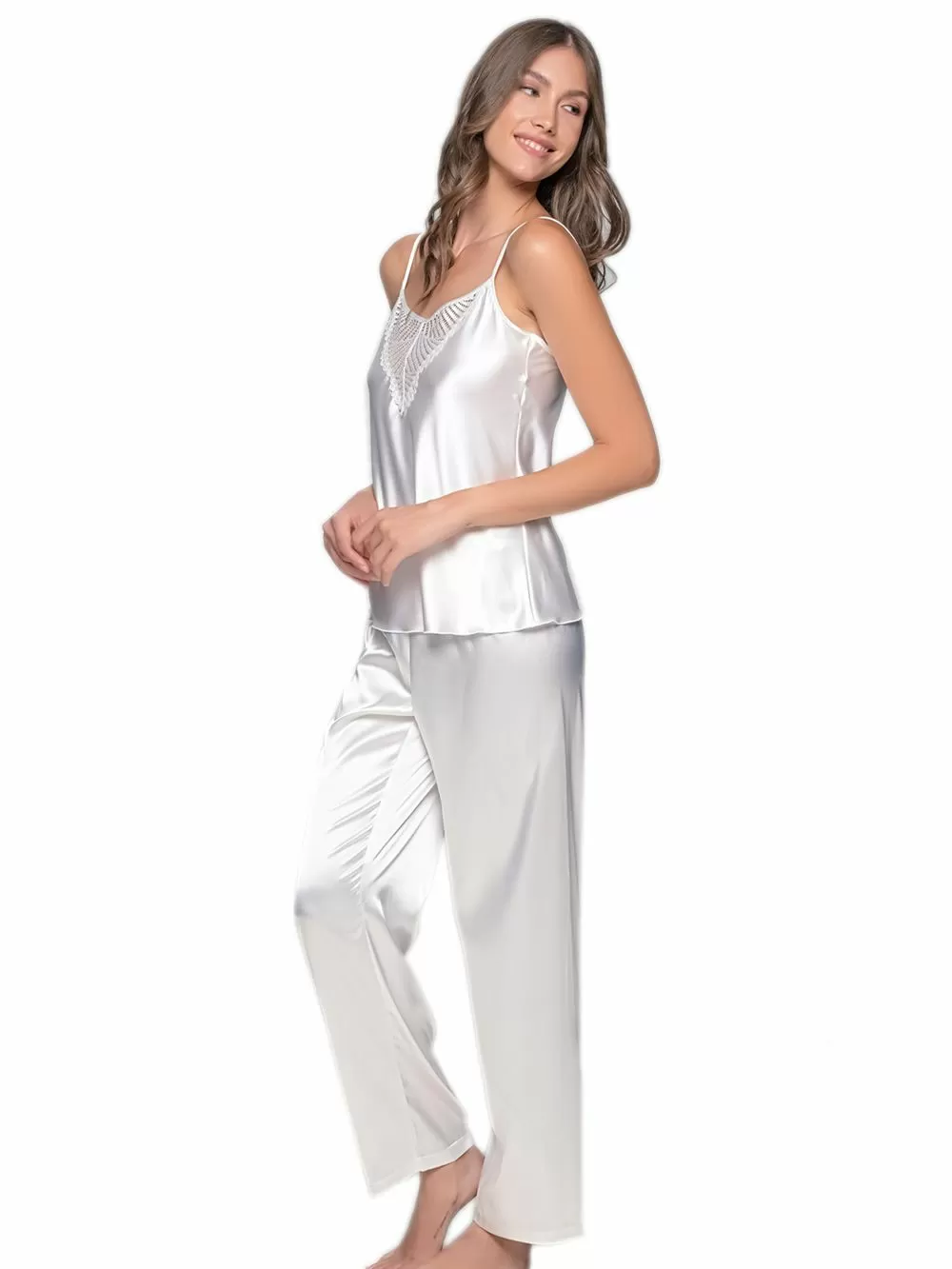 MILENA BY PARIS Πυτζάμα - Σατέν & Πλεχτή Δαντέλα - Νυφική Πρόταση 