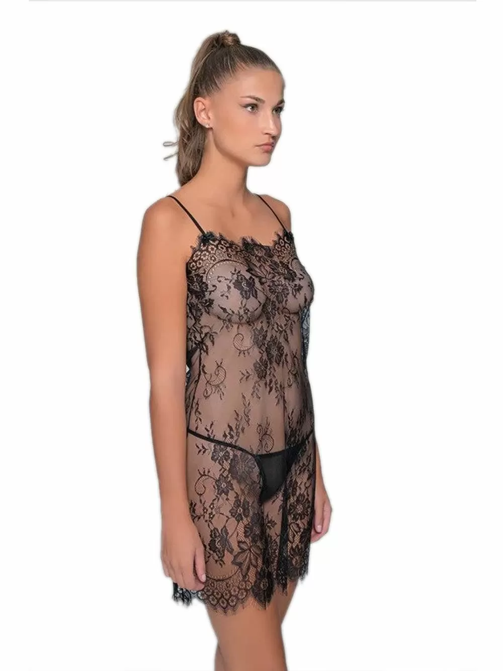 MILENA BY PARIS Νυχτικό & String - Floral Διάφανη Δαντέλα 