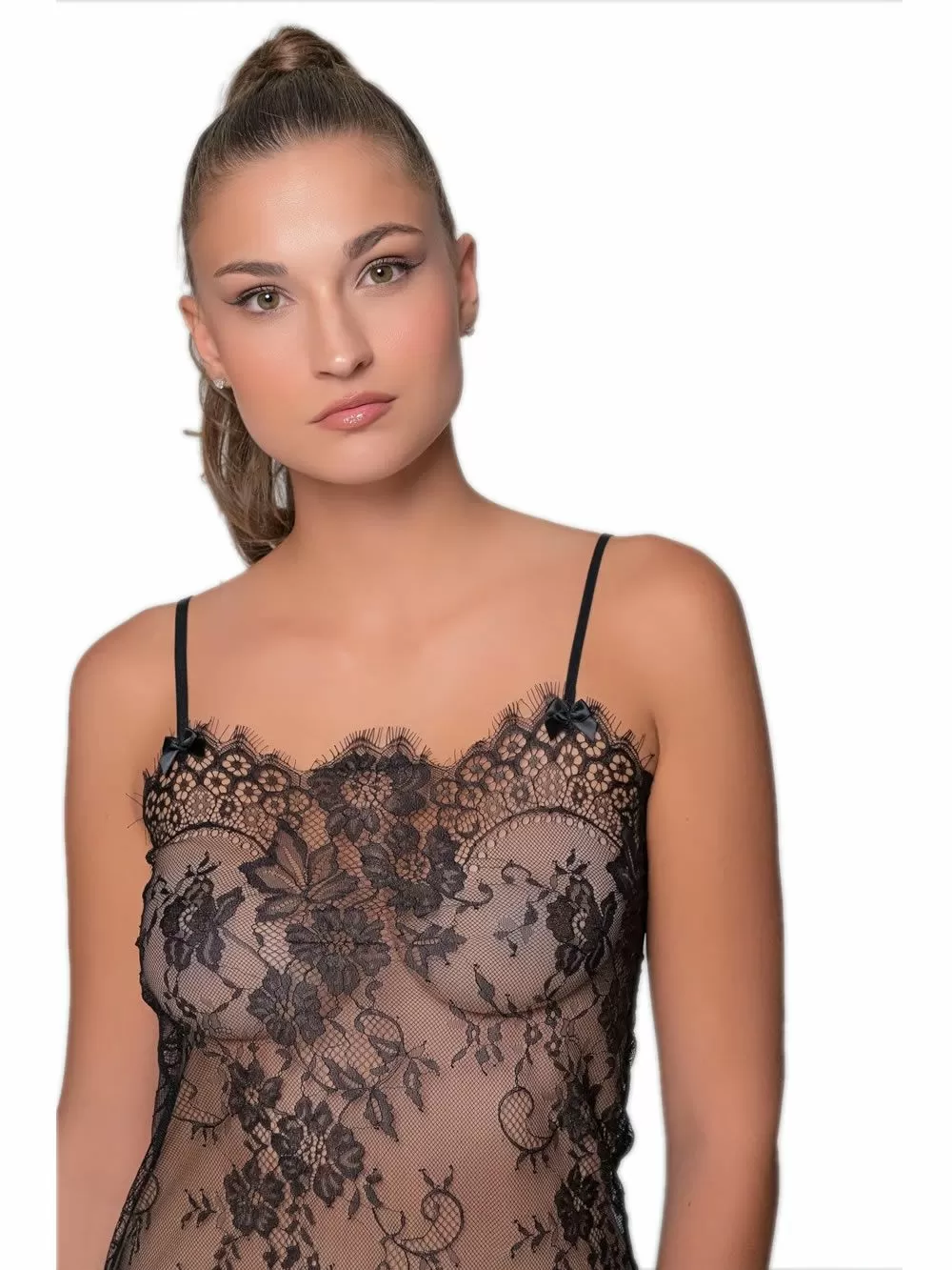 MILENA BY PARIS Νυχτικό & String - Floral Διάφανη Δαντέλα 