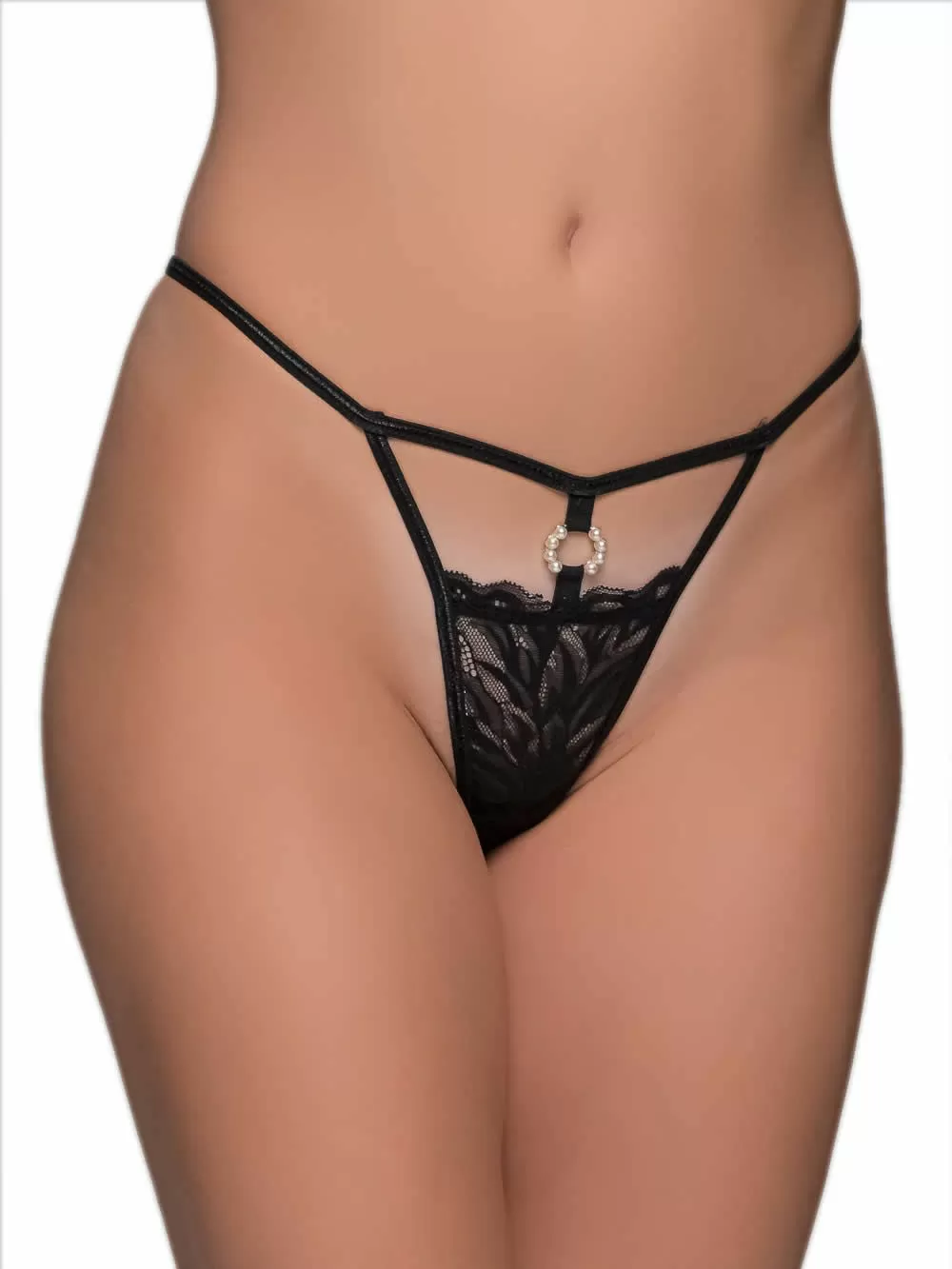 MILENA BY PARIS G-String - Κόσμημα με Πέρλες - Floral Δαντέλα