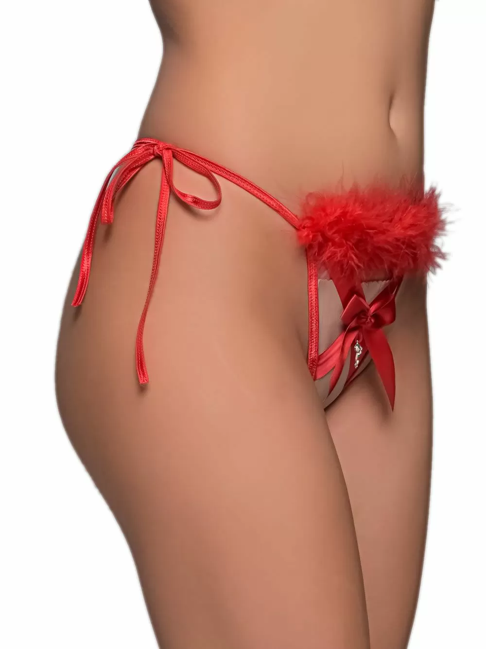 MILENA BY PARIS String - Σατέν Φιόγκος & Πούπουλα - Ανοιχτό στο Καβάλο