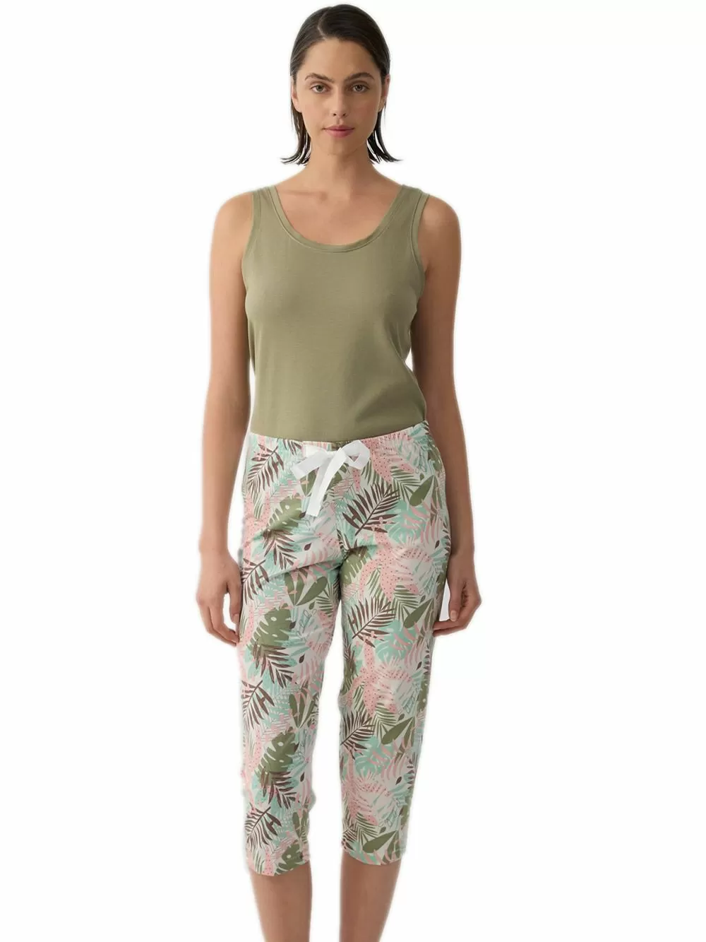 Γυναικείο Παντελόνι Κάπρι MINERVA Print - 100% Βαμβάκι - Tropical