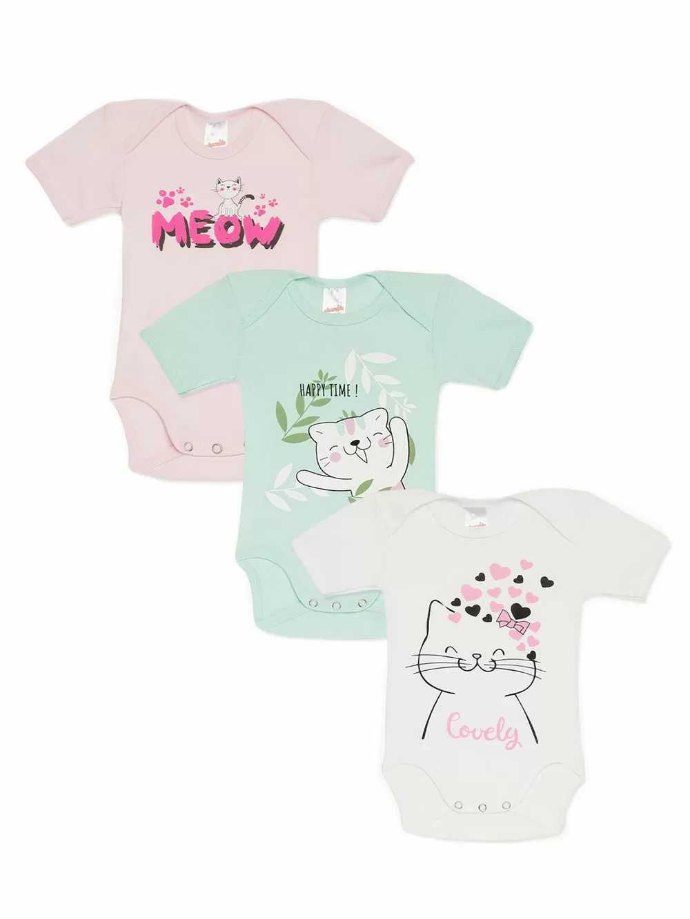 Βρεφικά Κορμάκια MINERVA για κορίτσι MEOW - 100% Αγνό Βαμβάκι - Πακέτο με 3