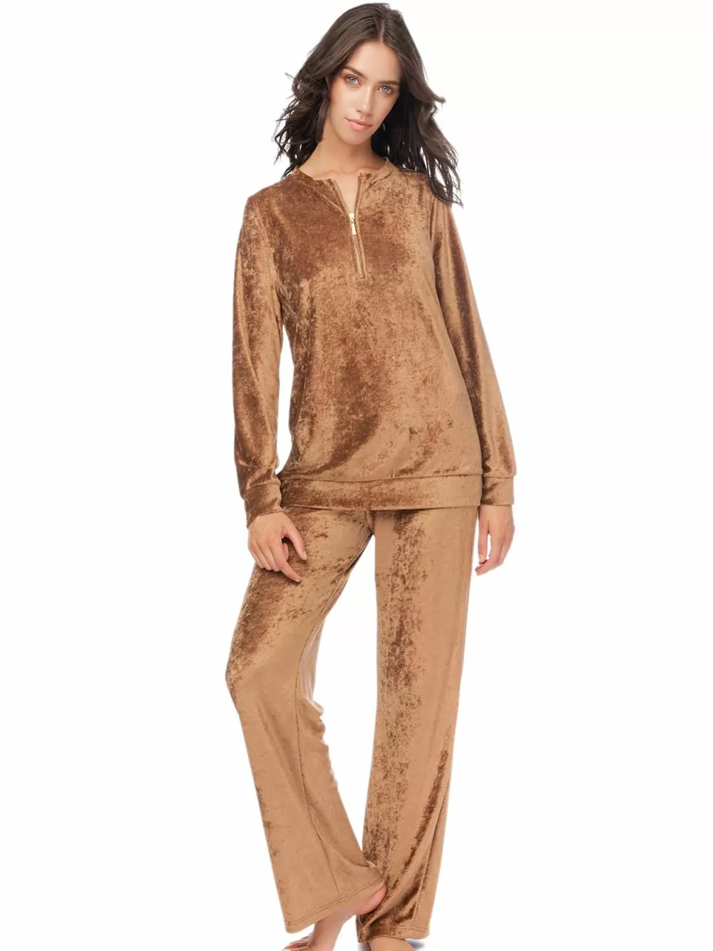 MINERVA Γυναικεία Πυτζάμα - Απαλό Βελούδο - Φερμουάρ 