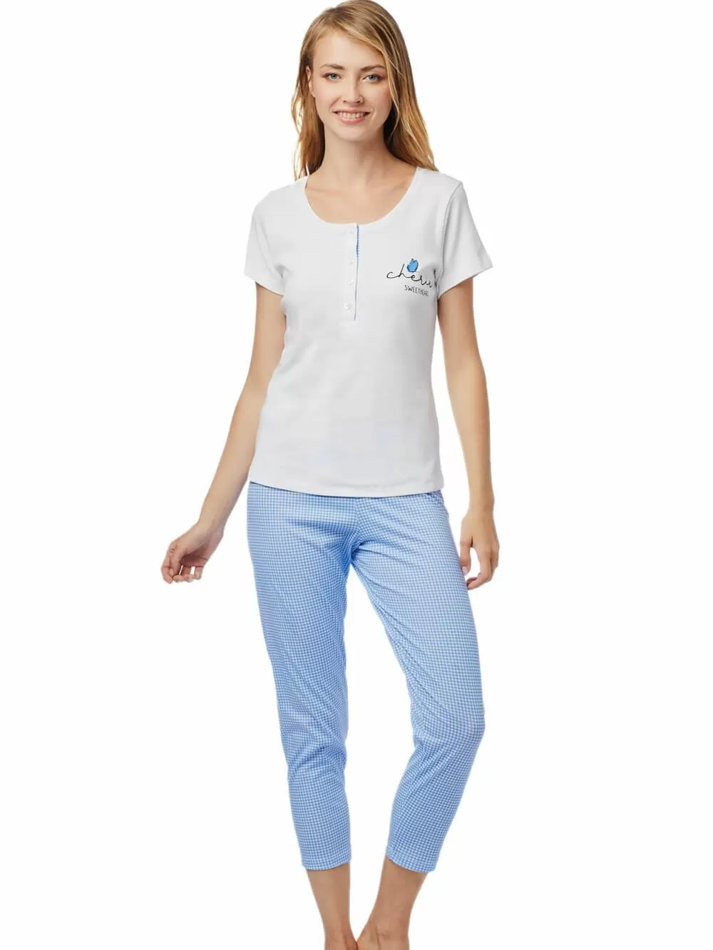 Γυναικεία Πυτζάμα MINERVA Lovely - 100% Βαμβακερή - Κουμπιά 