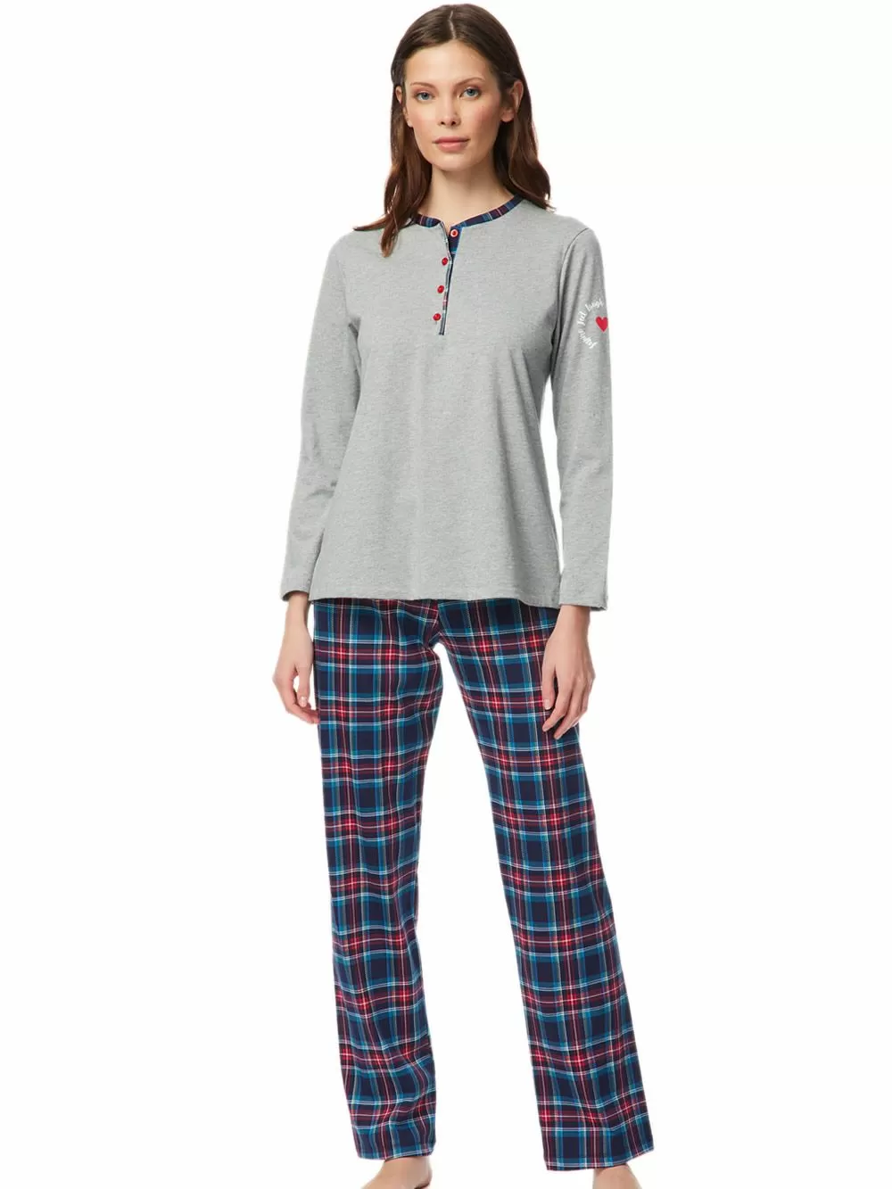 Γυναικεία Πυτζάμα MINERVA - 100% Βαμβάκι Interlock - Κουμπιά 