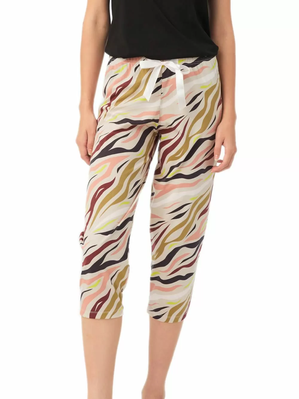 Γυναικείο Παντελόνι MINERVA CΑPRI PRINTS - 100% Βαμβάκι Interlock