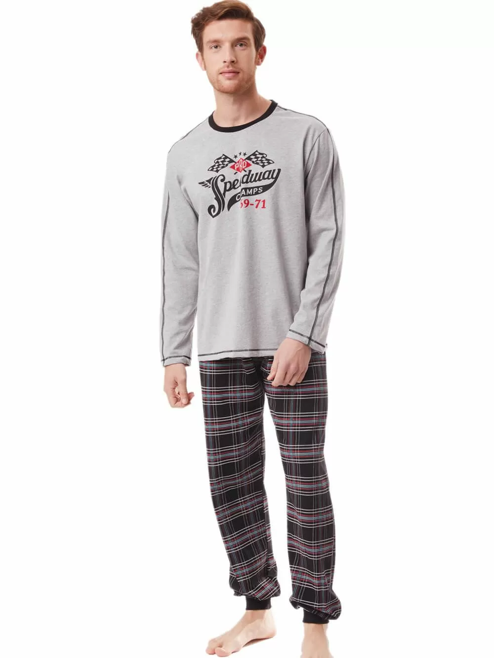 Ανδρική Πυτζάμα MINERVA SPEEDWAY - 100% Βαμβάκι Interlock - Καρό Παντελόνι 