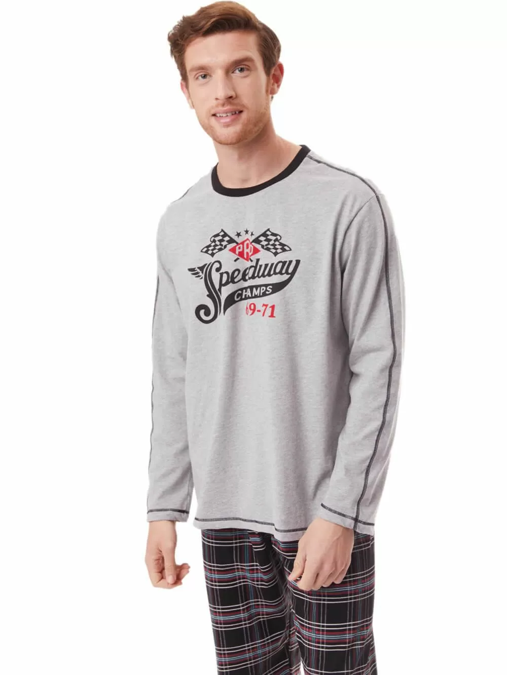 Ανδρική Πυτζάμα MINERVA SPEEDWAY - 100% Βαμβάκι Interlock - Καρό Παντελόνι 