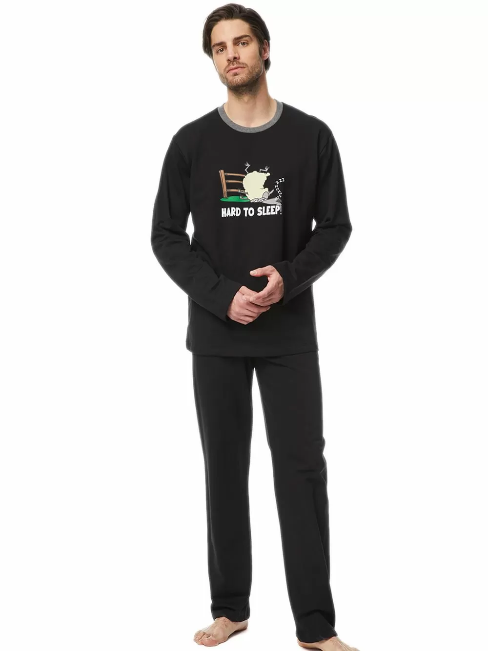 Ανδρική Πυτζάμα MINERVA Φούτερ Hard To Sleep -100% Βαμβάκι
