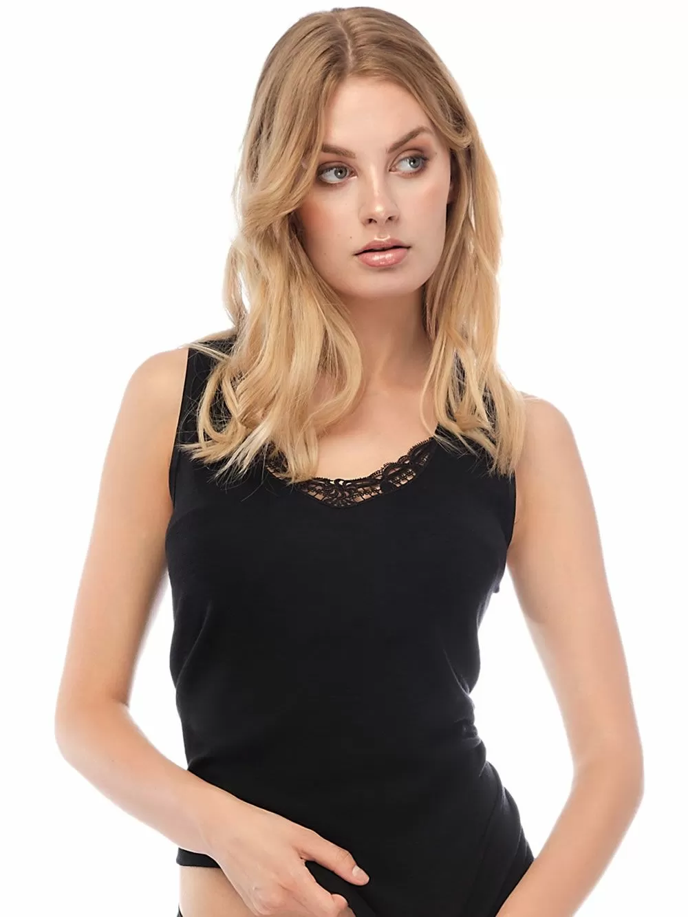 MINERVA Γυναικεία Μάλλινη Φανέλα - 100% Αγνό Μαλλί - Δαντέλα 