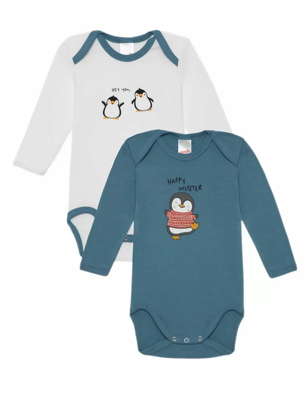 Βρεφικά Κορμάκια MINERVA Pinguin για Αγόρι - 100% Αγνό Βαμβάκι - Πακέτο με 2