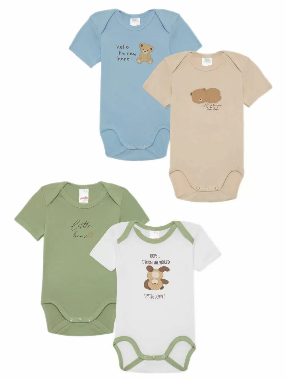 Βρεφικά Κορμάκια MINERVA Little Bear για Αγόρι - 100% Αγνό Βαμβάκι - Πακέτο με 4