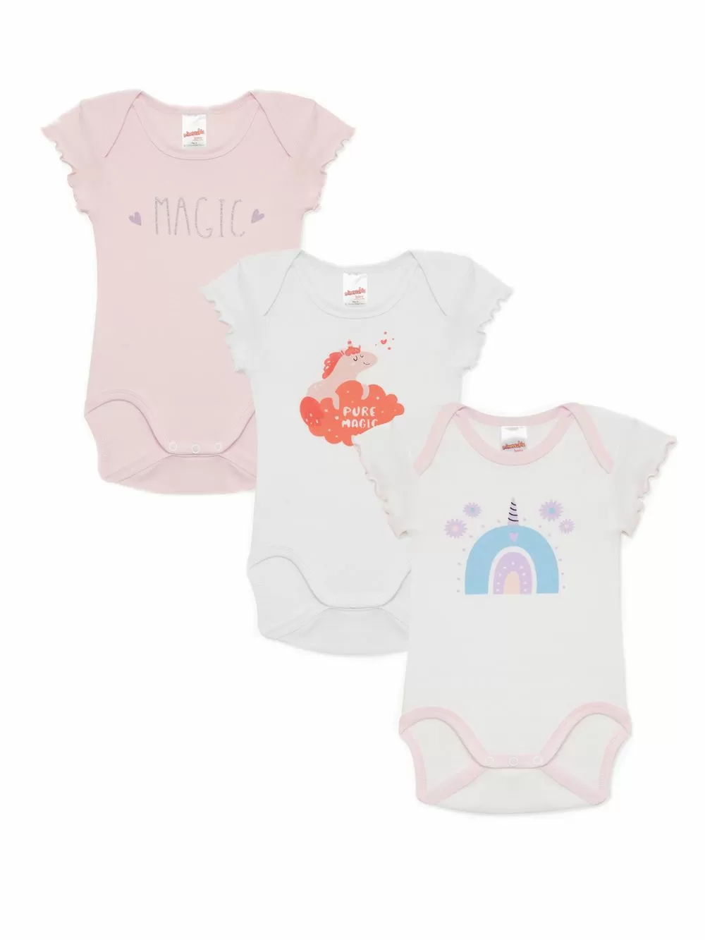 Βρεφικά Κορμάκια MINERVA Magic για Κορίτσι - 100% Αγνό Βαμβάκι - Πακέτο με 3