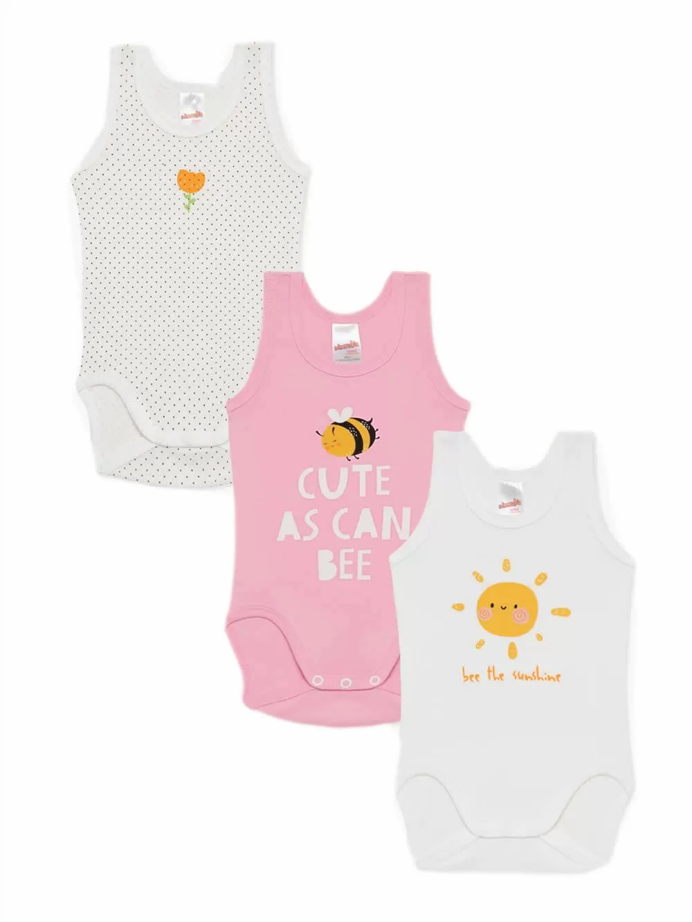 Βρεφικά Κορμάκια MINERVA Bee Sunshine για Κορίτσι - 100% Αγνό Βαμβάκι - Πακέτο με 3