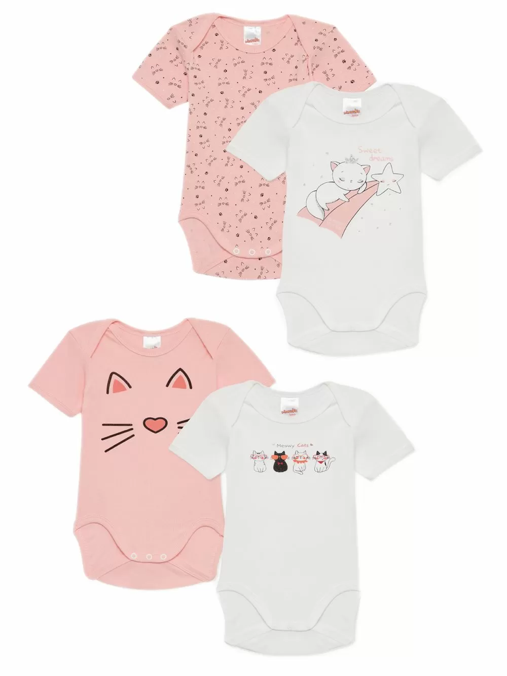 Βρεφικά Κορμάκια MINERVA Kitty για Κορίτσι - 100% Αγνό Βαμβάκι - Πακέτο με 4