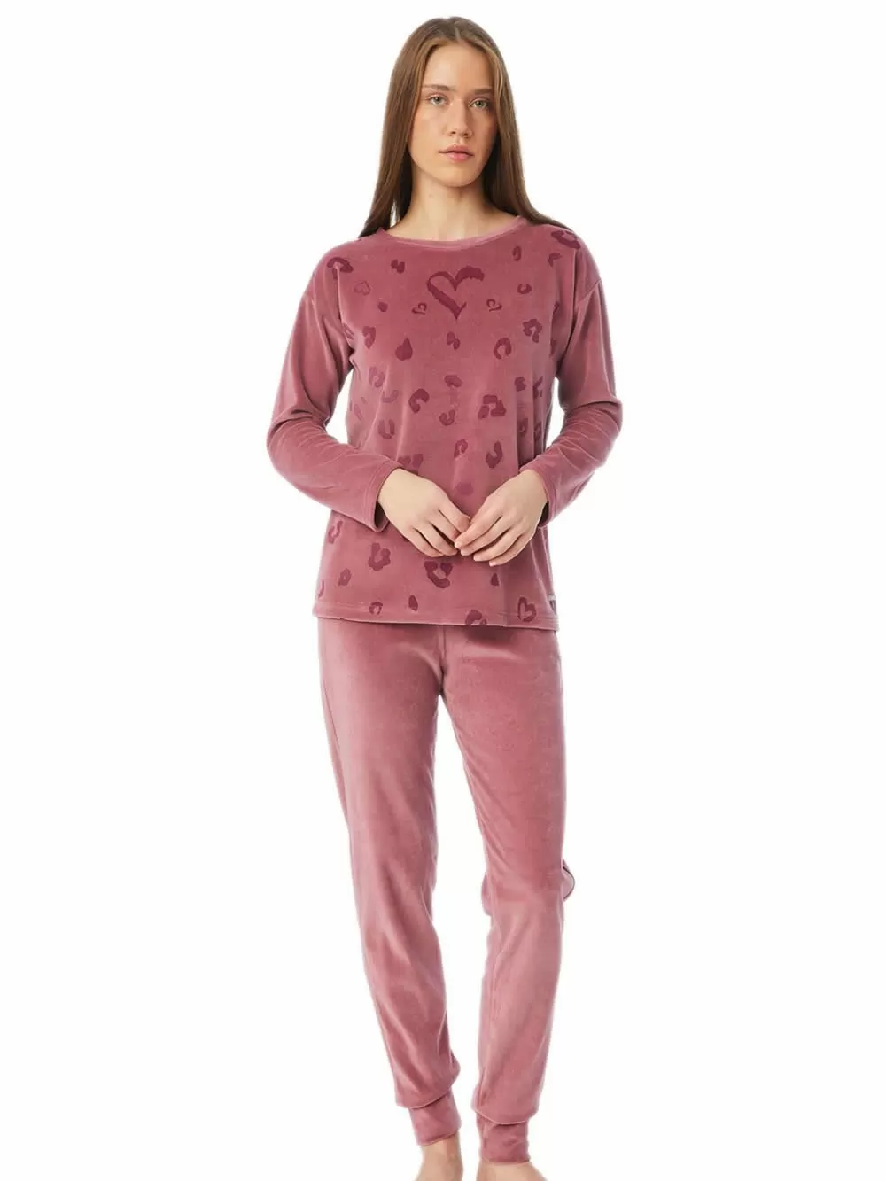 Πυτζάμα Γυναικεία MINERVA Velvet Animal Print - Απαλό Βελούδο - Extra Ζεστή 