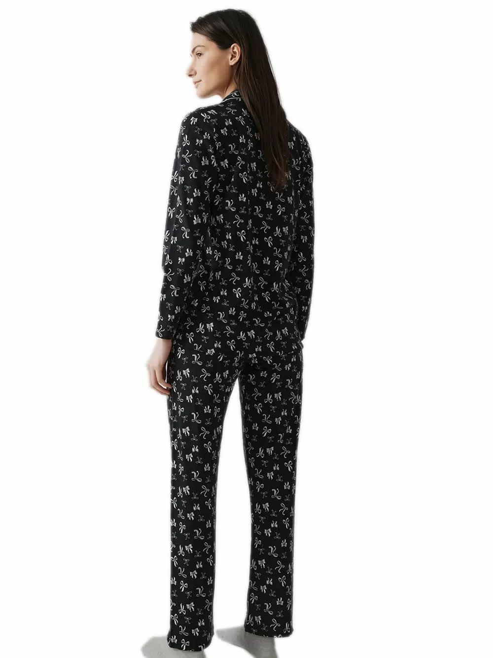 Γυναικεία Πυτζάμα MINERVA Bows - Κουμπωτή - 100% Βαμβάκι Interlock