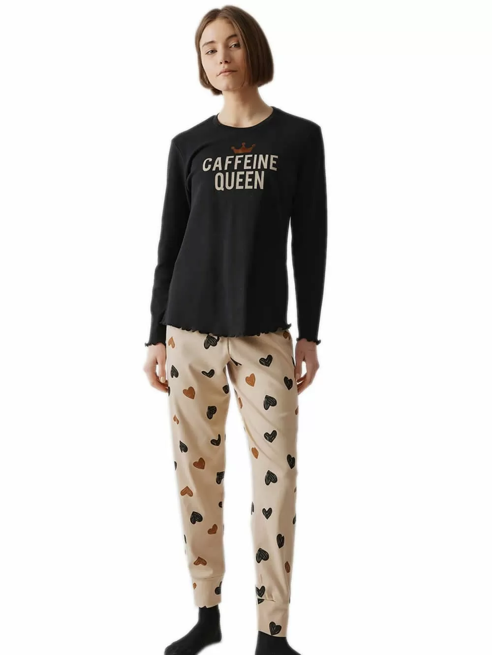 Γυναικεία Πυτζάμα MINERVA Coffee Queen - 100% Βαμβάκι Interlock