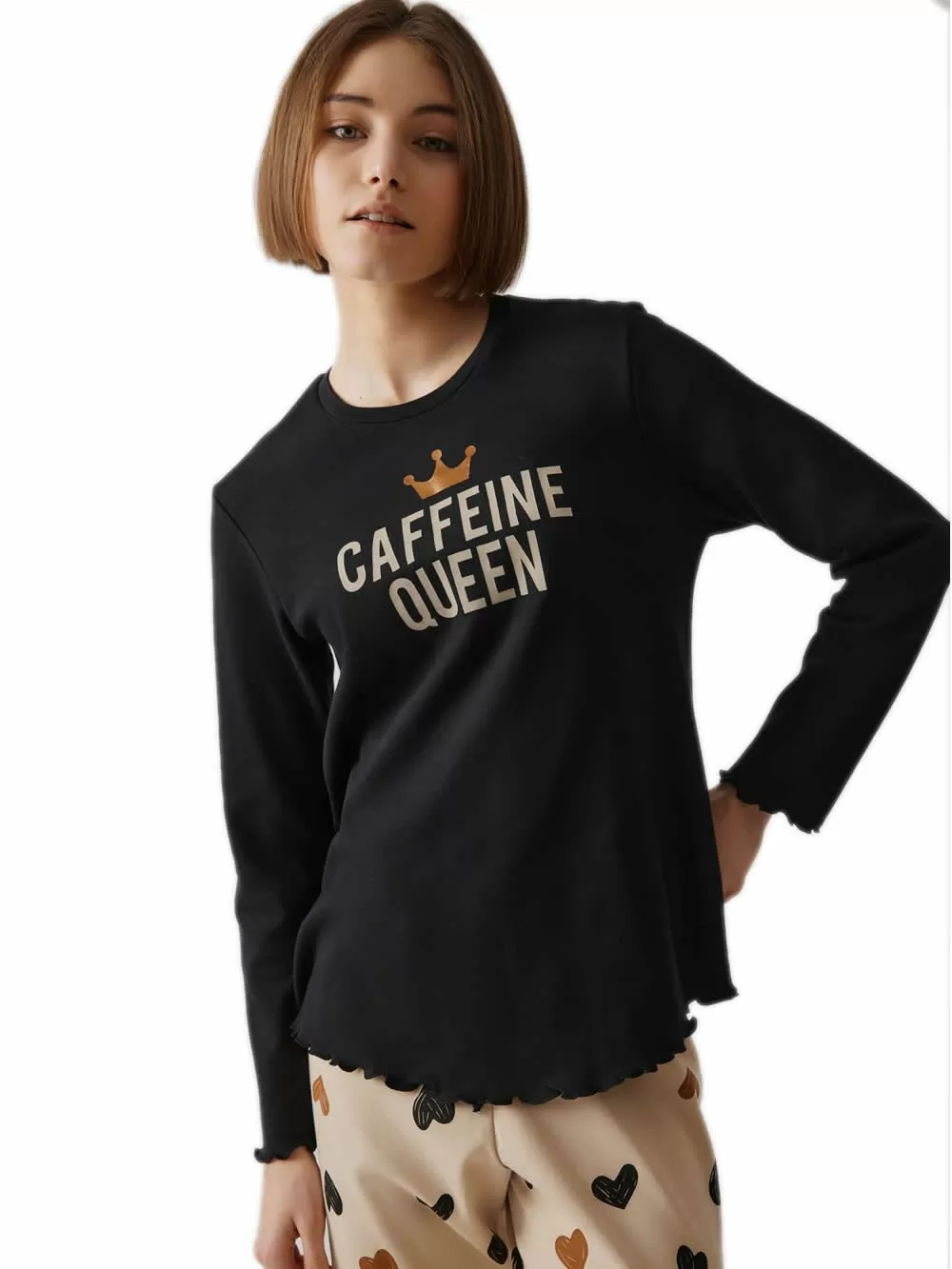 Γυναικεία Πυτζάμα MINERVA Coffee Queen - 100% Βαμβάκι Interlock