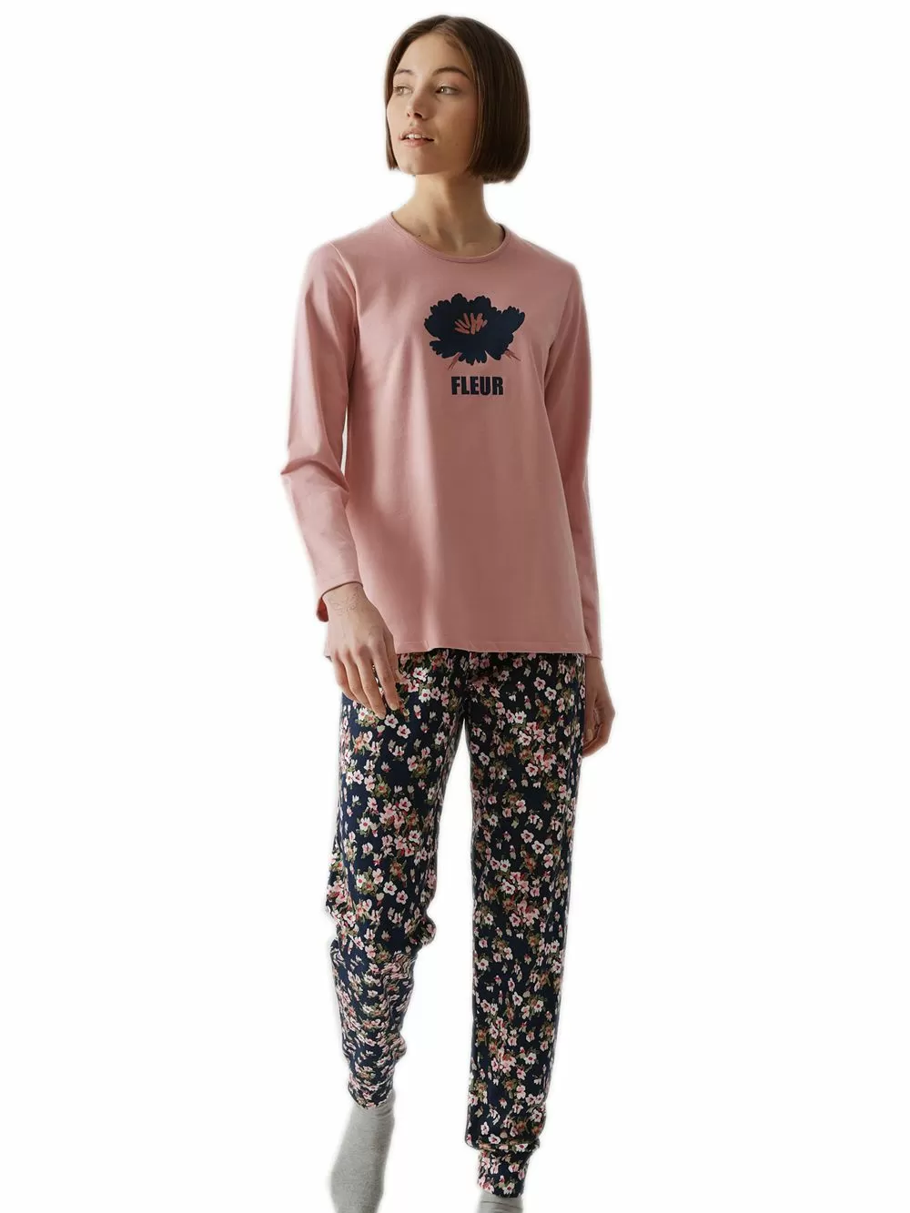 Γυναικεία Πυτζάμα MINERVA Fleur - 100% Βαμβάκι Interlock - Floral Σχέδιο