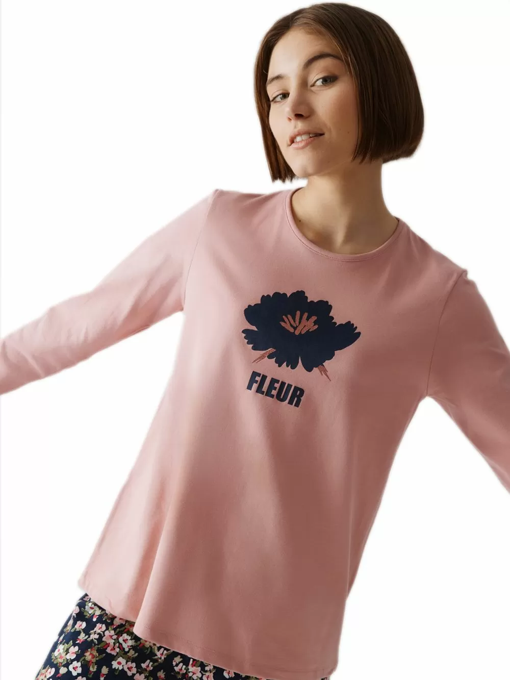 Γυναικεία Πυτζάμα MINERVA Fleur - 100% Βαμβάκι Interlock - Floral Σχέδιο