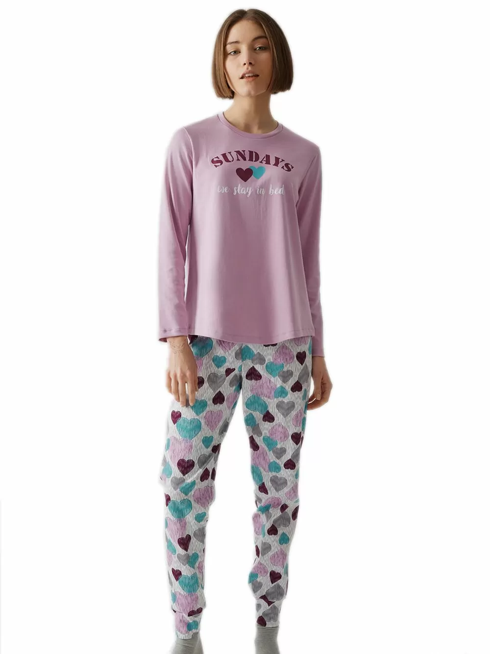 Γυναικεία Πυτζάμα MINERVA Multi Hearts - 100% Βαμβάκι Interlock