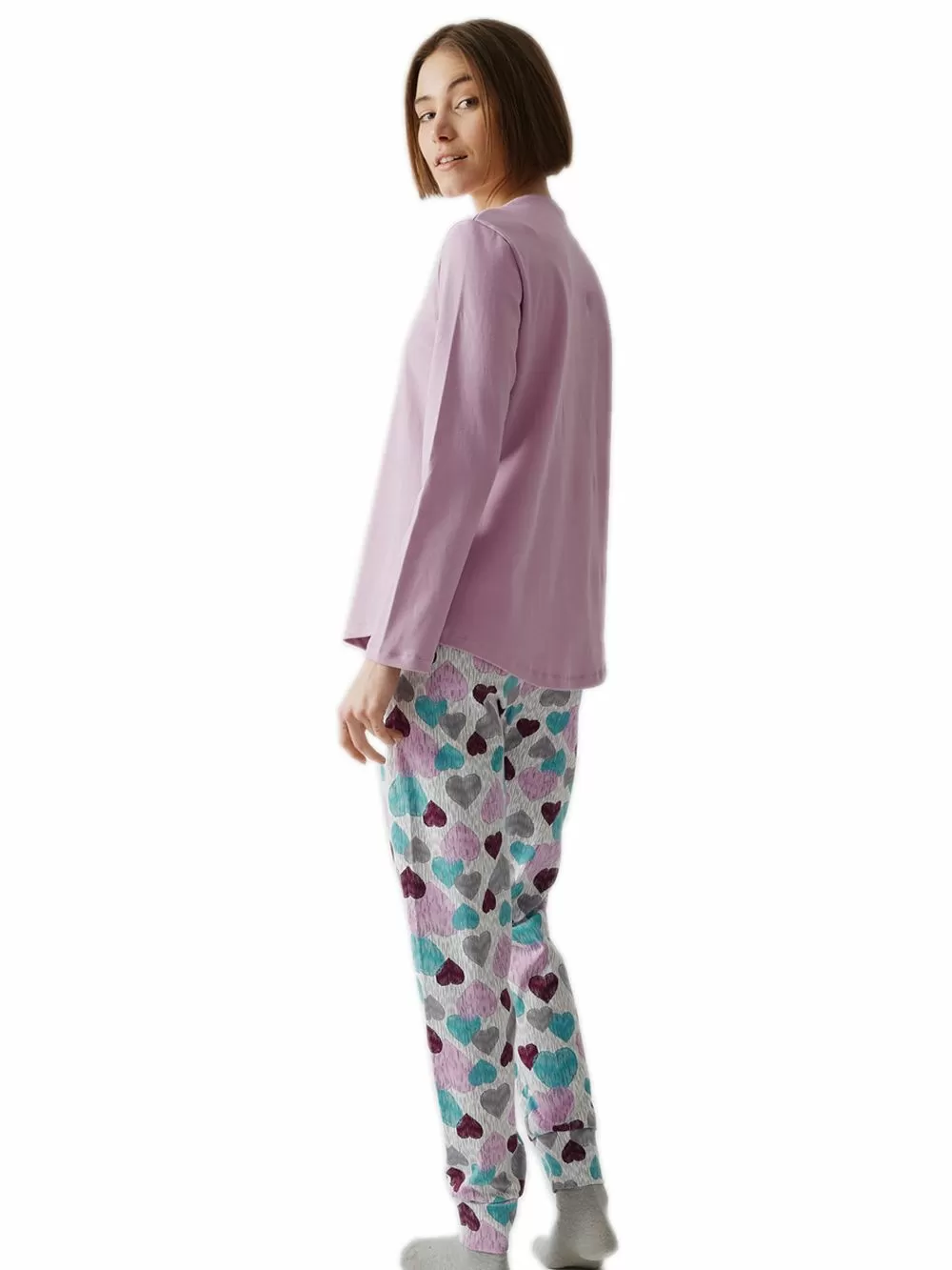 Γυναικεία Πυτζάμα MINERVA Multi Hearts - 100% Βαμβάκι Interlock