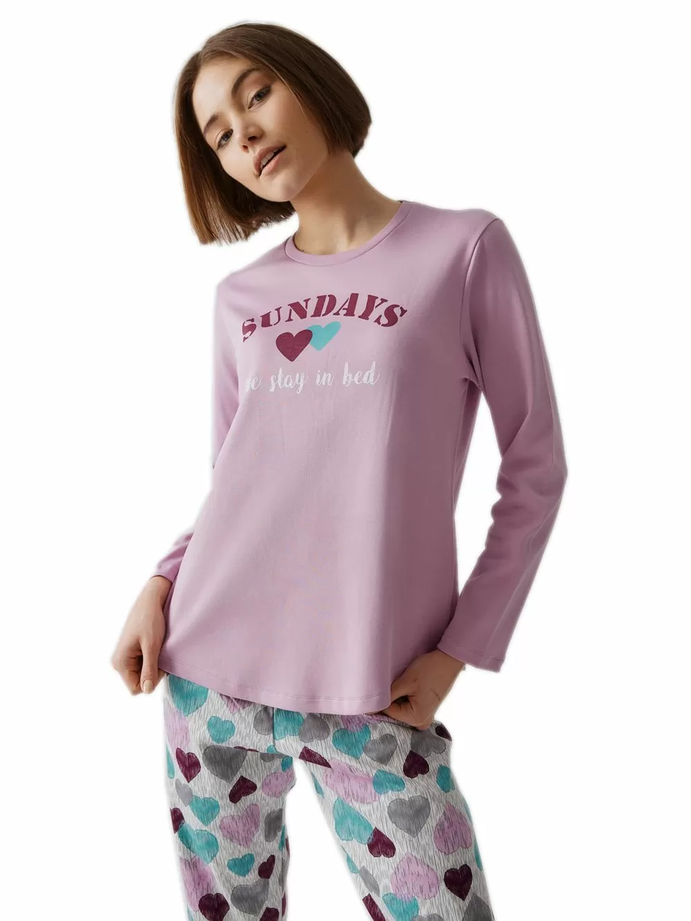 Γυναικεία Πυτζάμα MINERVA Multi Hearts - 100% Βαμβάκι Interlock