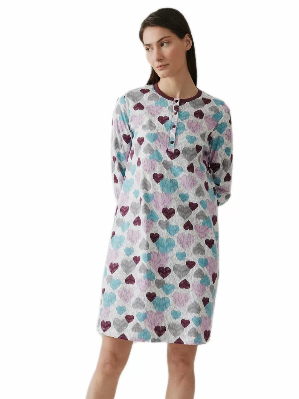 Γυναικείο Νυχτικό MINERVA Multi Hearts - Νέα Μαμά - 100% Βαμβάκι Interlock