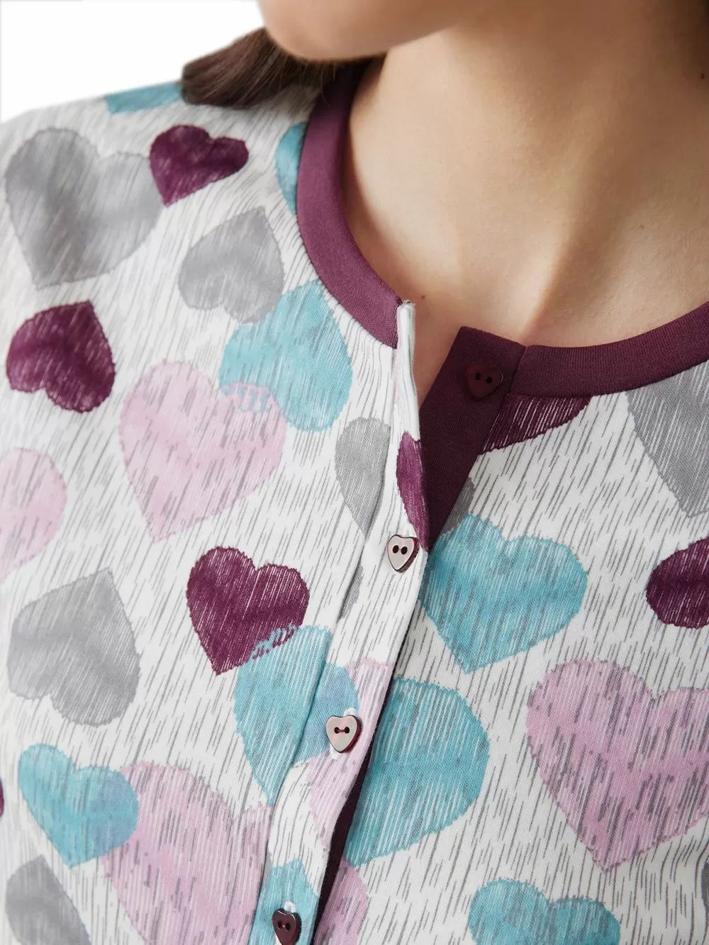 Γυναικείο Νυχτικό MINERVA Multi Hearts - Νέα Μαμά - 100% Βαμβάκι Interlock