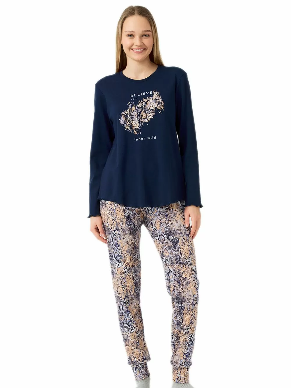 Γυναικεία Πυτζάμα MINERVA Wild Blue - 100% Βαμβάκι Interlock