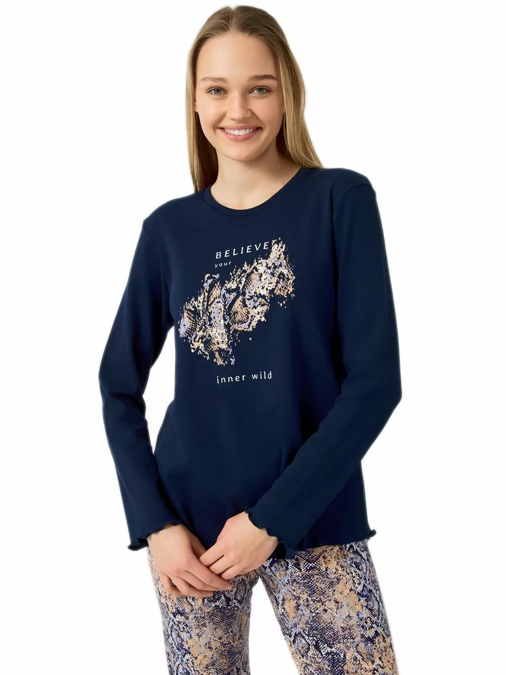 Γυναικεία Πυτζάμα MINERVA Wild Blue - 100% Βαμβάκι Interlock