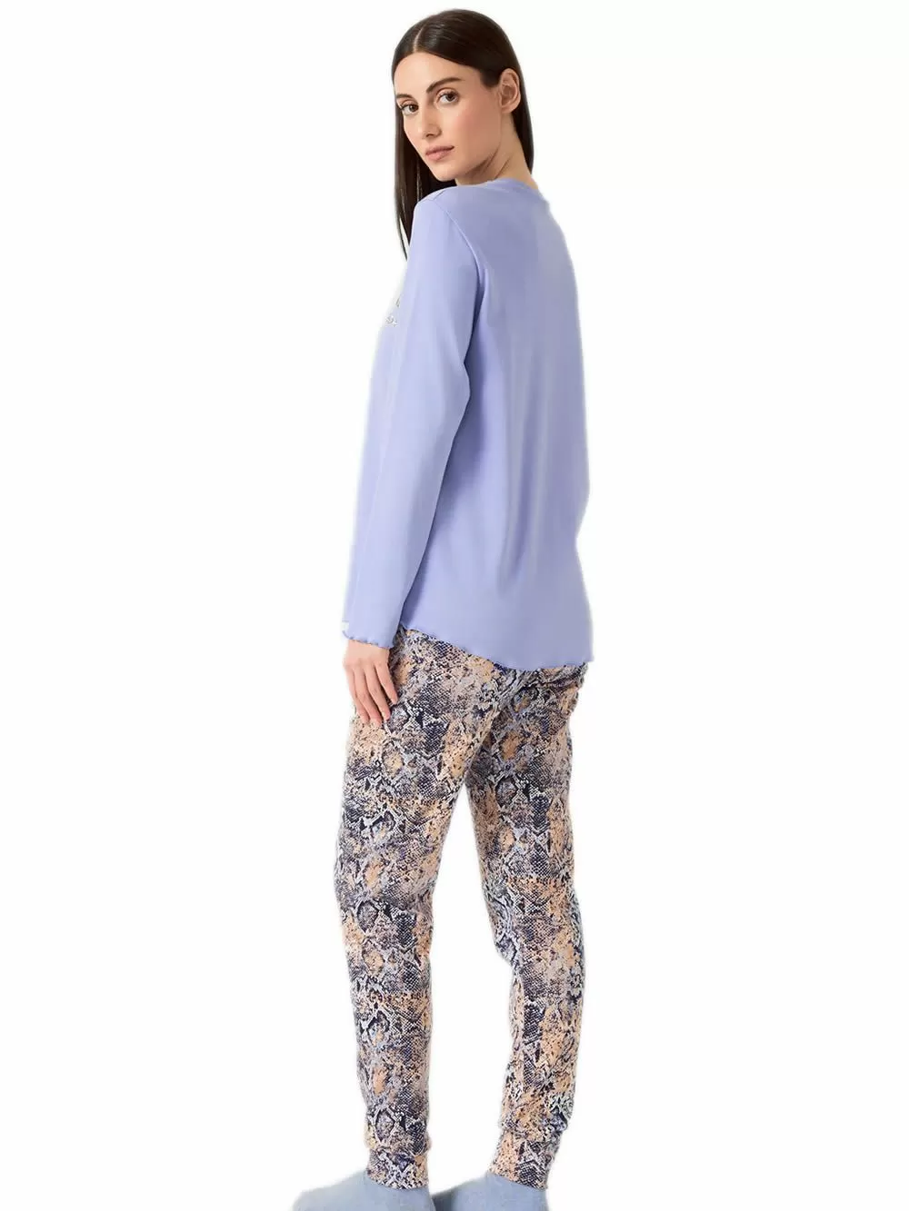 Γυναικεία Πυτζάμα MINERVA Wild Blue - 100% Βαμβάκι Interlock