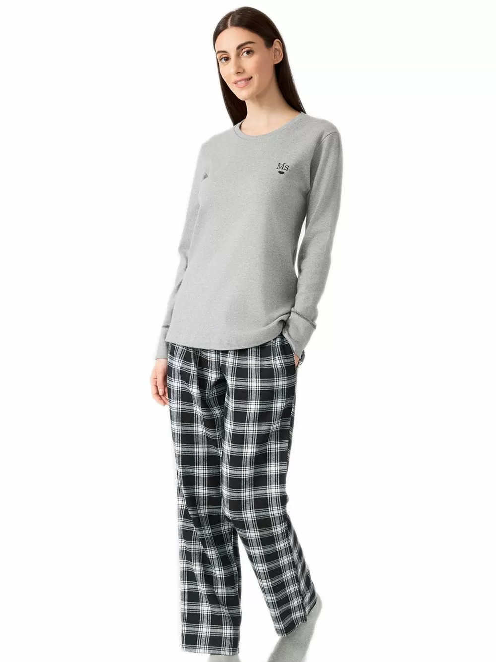 Γυναικεία Πυτζάμα MINERVA MS Καρό - 100% Βαμβάκι Interlock