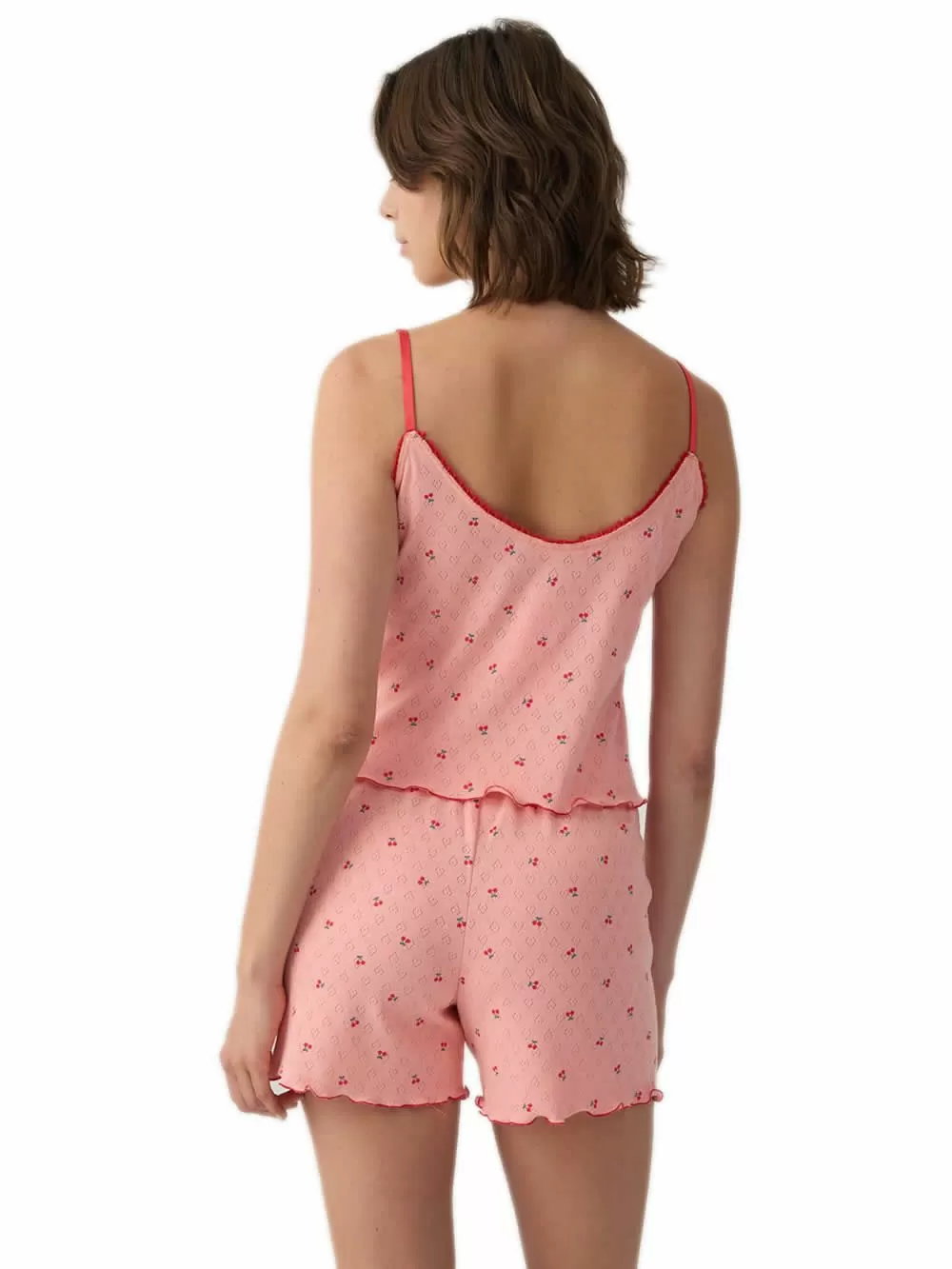 Γυναικεία Πυτζάμα MINERVA Pointelle - Σχέδιο Cherries - 100% Βαμβακερή 