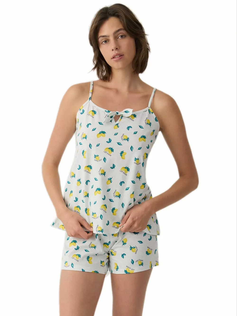 Γυναικεία Πυτζάμα MINERVA Lemons & Plaid - 100% Βαμβακερή 