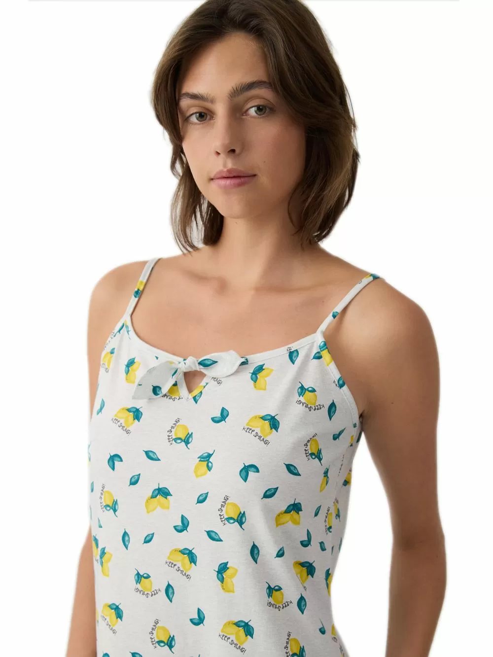 Γυναικείο Νυχτικό MINERVA Lemons & Plaid - 100% Βαμβακερό