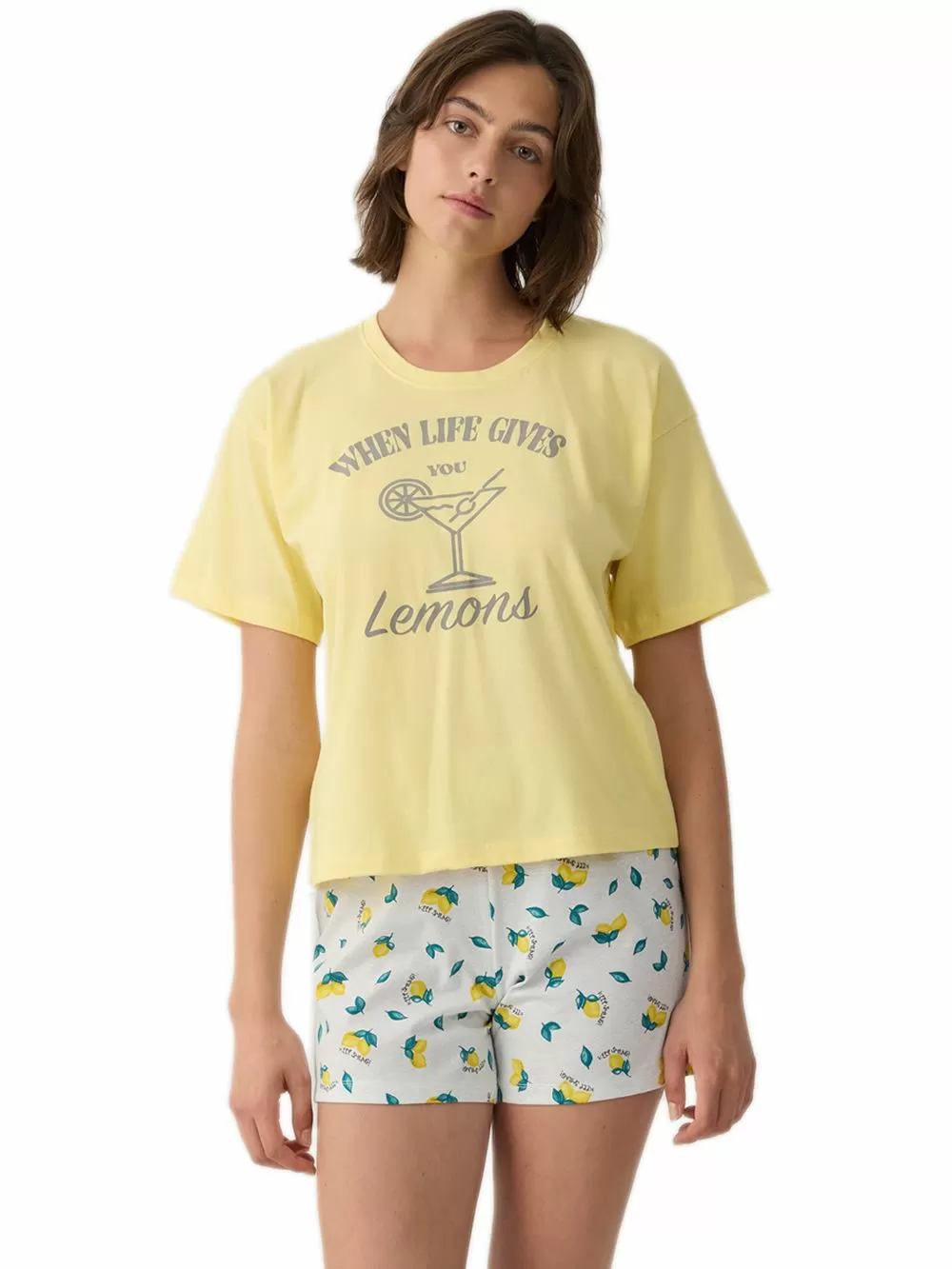 Γυναικεία Πυτζάμα MINERVA Lemons & Plaid - 100% Βαμβακερή - Family