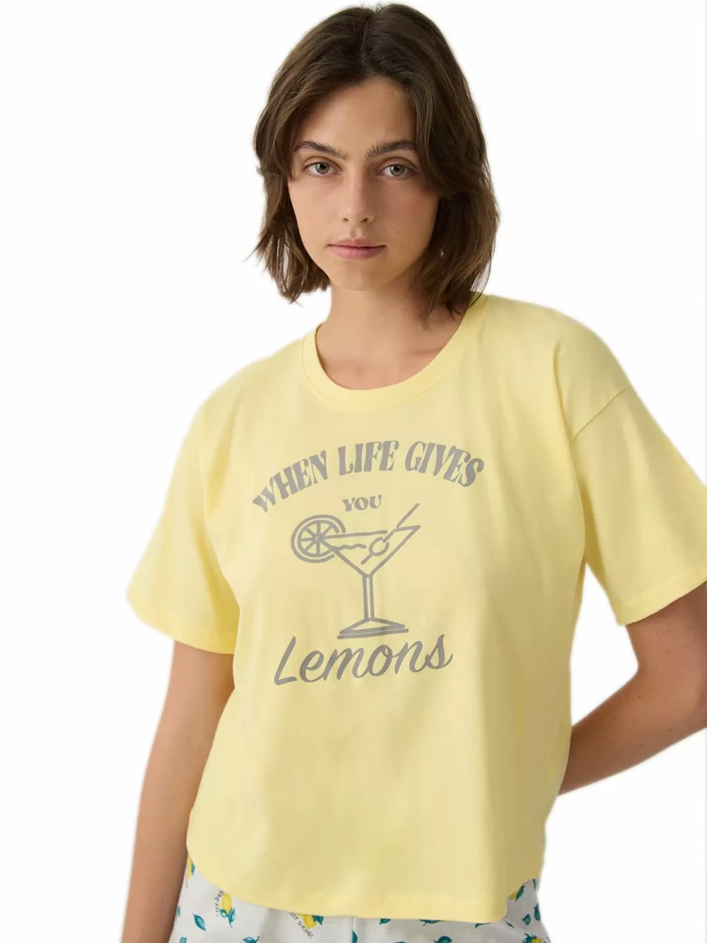 Γυναικεία Πυτζάμα MINERVA Lemons & Plaid - 100% Βαμβακερή - Family