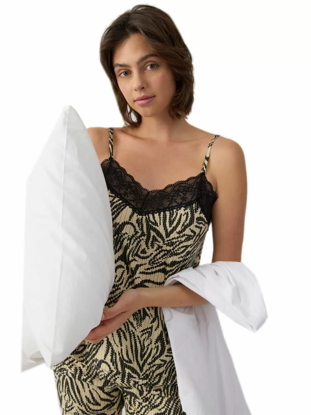 Γυναικεία Πυτζάμα MINERVA Animal & Dots - Απαλό Modal/Βαμβάκι - Δαντέλα