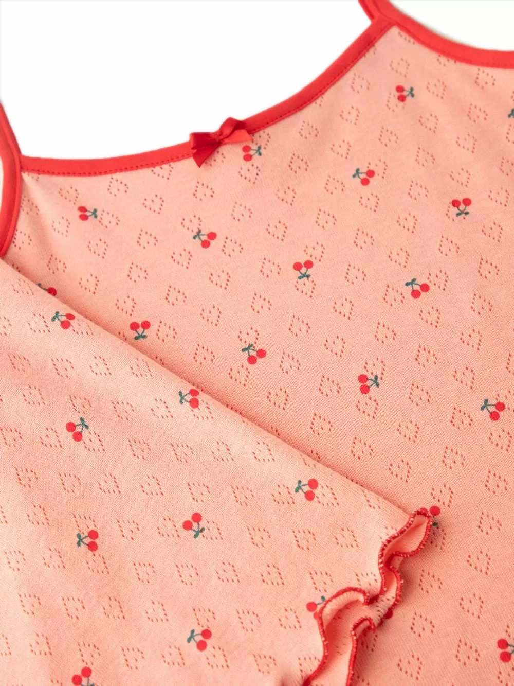 Παιδική Πυτζάμα MINERVA για Κορίτσι Cherries Pointelle - 100% Αγνό Βαμβάκι