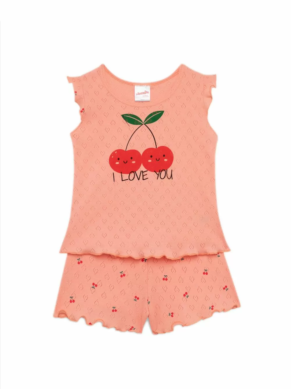 Βρεφική Πυτζάμα MINERVA για Κορίτσι Cherries Pointelle - 100% Αγνό Βαμβάκι