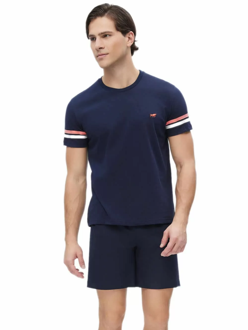 Ανδρική Πυτζάμα MINERVA Stripe Sleeves - 100% Βαμβακερή