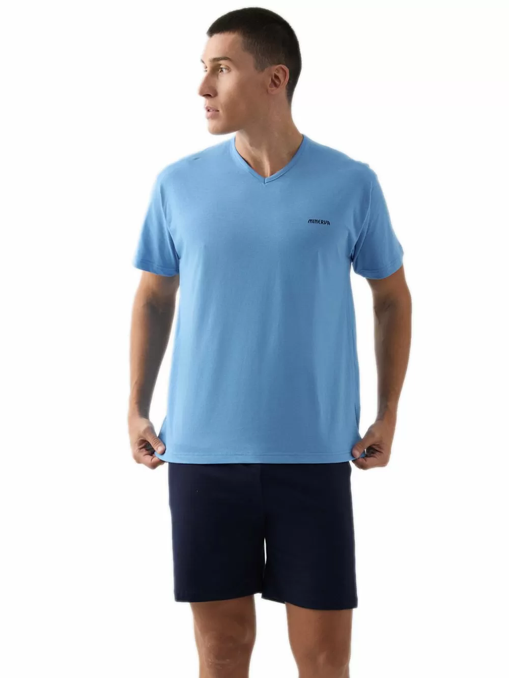 Ανδρική Πυτζάμα MINERVA V-Neck - 100% Βαμβακερή