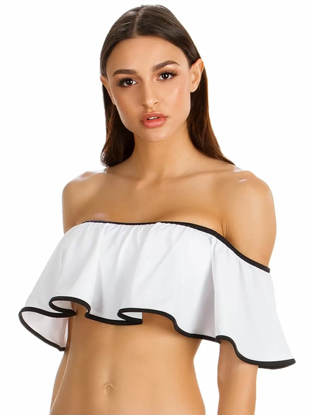 Set Μαγιό GOSSIP Black & White - Τοπ & Brazilian Bikini - Βολάν - Καλοκαίρι 2019