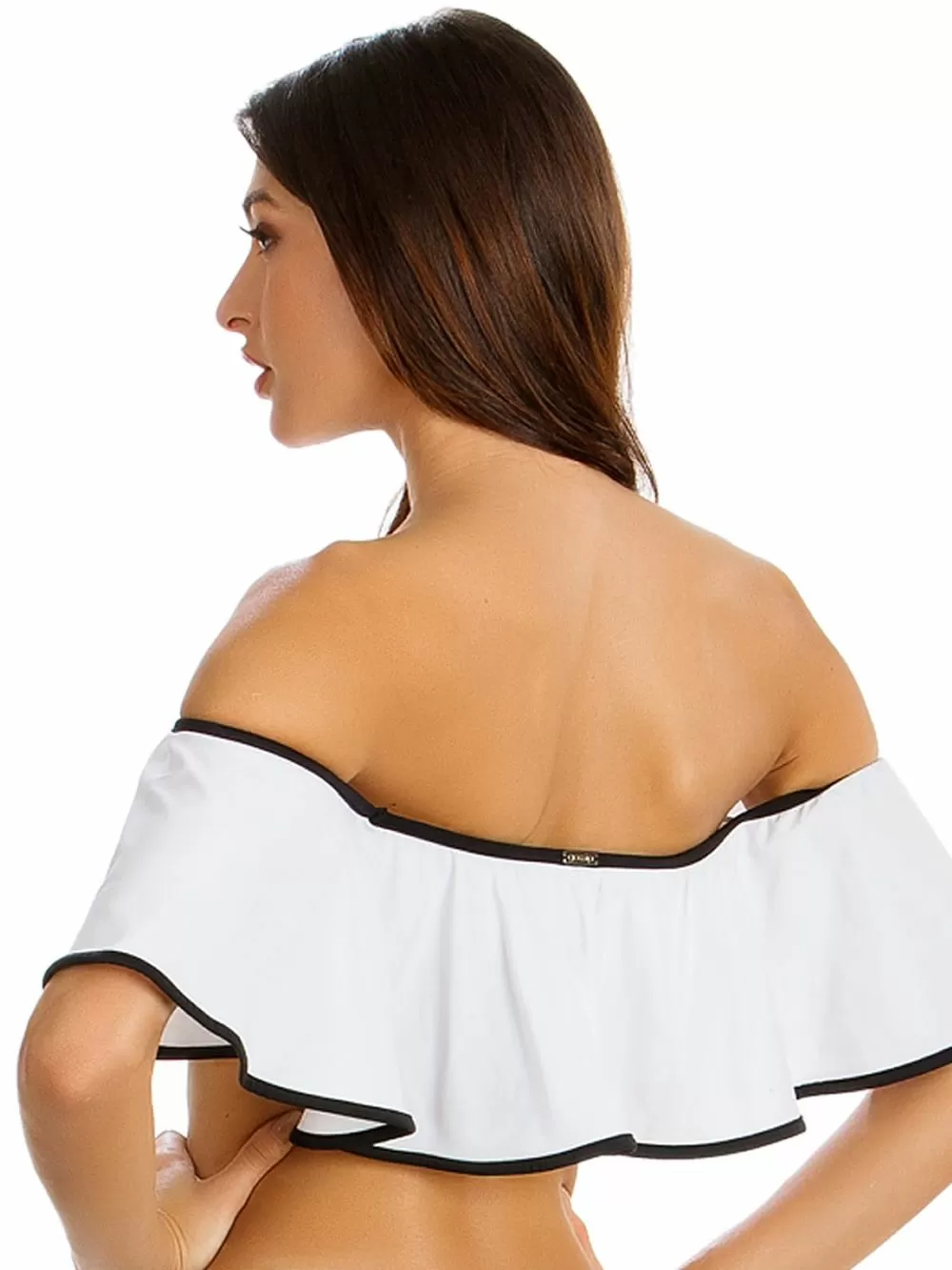 Set Μαγιό GOSSIP Black & White - Τοπ & Brazilian Bikini - Βολάν - Καλοκαίρι 2019