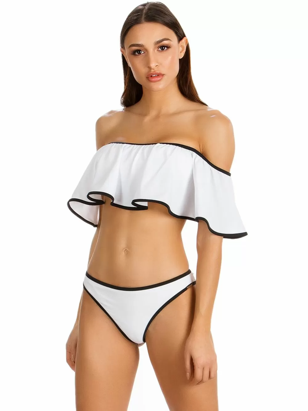 Set Μαγιό GOSSIP Black & White - Τοπ & Brazilian Bikini - Βολάν - Καλοκαίρι 2019