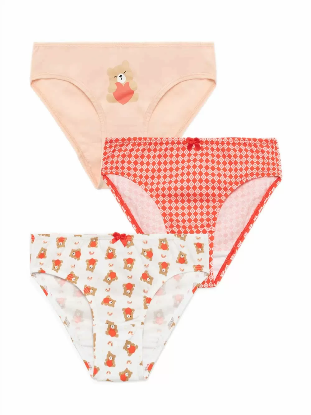 Εφηβικό Σλιπ MINERVA για Κορίτσι Bear Hug - 100% Αγνό Βαμβάκι - Πακέτο με 3
