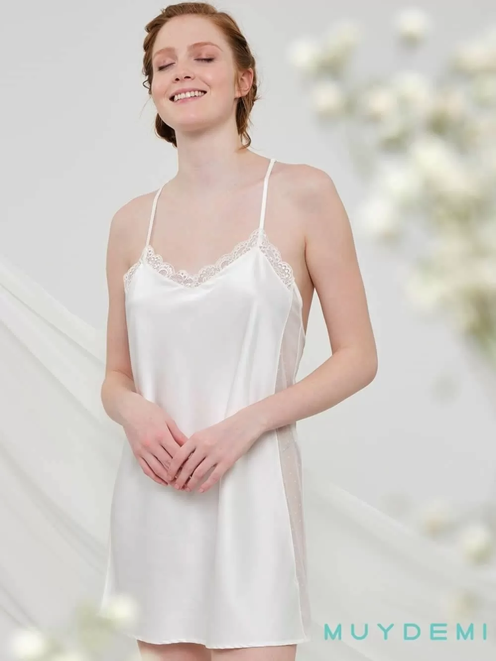 Γυναικείο Νυχτικό MUYDEMI - Απαλό Σατέν & Δαντέλα - Bridal